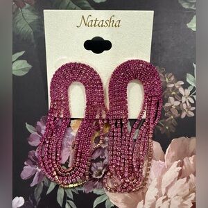 NATASHA COUTURE PINK RHINESTONE EARRINGS- NWT